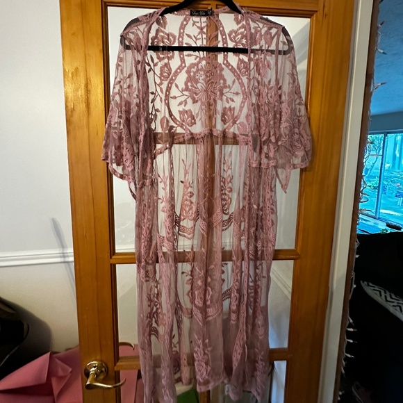 Third Wish Tops - Pink Lace Kimono